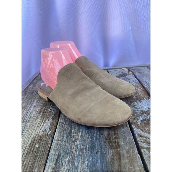 EILEEN FISHER Taupe Suede Mule Slides Size 8| Backless Flats Minimalist Low Heel - Picture 1 of 8